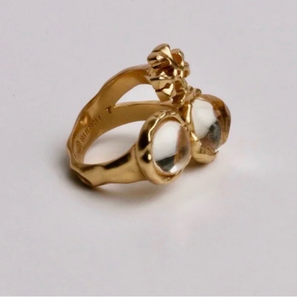 Authentic  Tory Burch Gold and Clear Roxanne Semiprecious Ring size 7